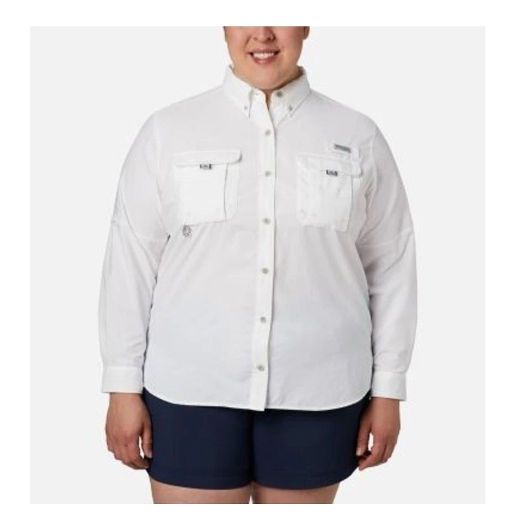 Columbia‎ Plus Size Pfg Bahama Shirt - White  1X